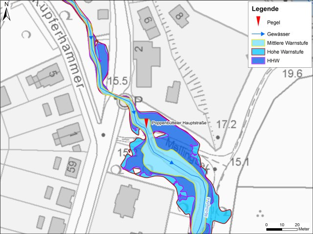 grafische Darstellung der Überflutungsgebiete