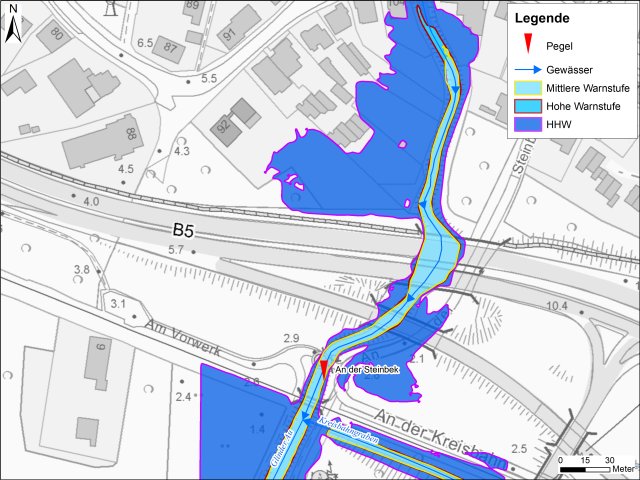 grafische Darstellung der Überflutungsgebiete