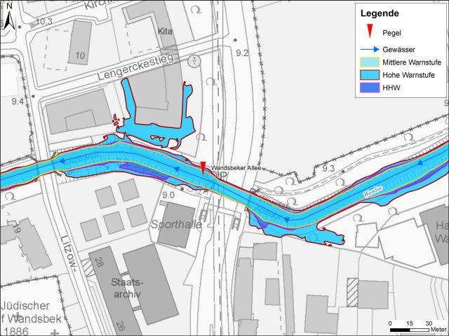 grafische Darstellung der Überflutungsgebiete